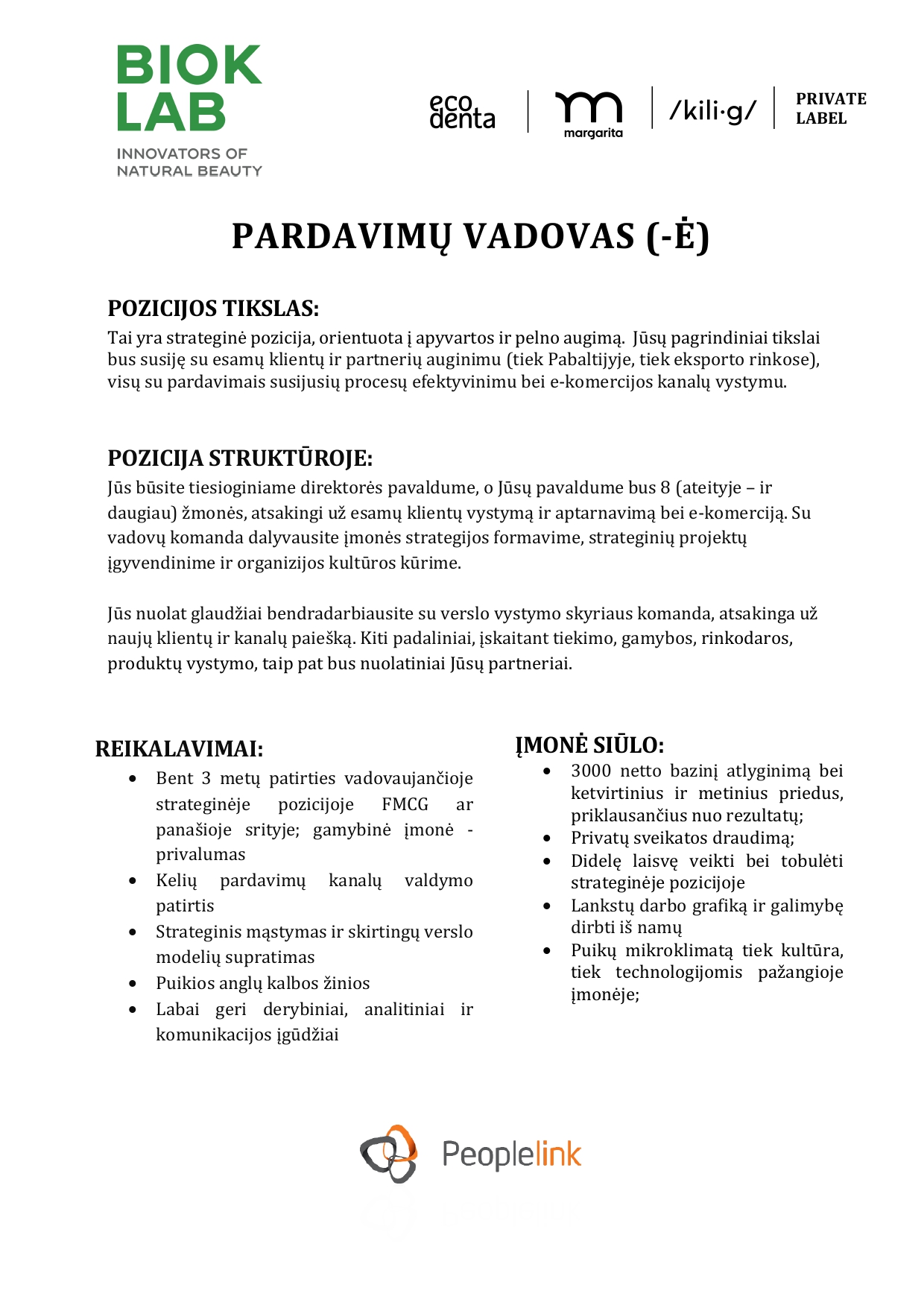 Vacancy Pardavimų Vadovas ė Vilnius Vilniaus Rajonas People Link Uab Cv Online