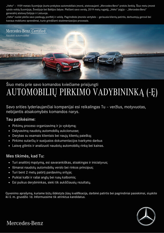 Vacancy - AUTOMOBILIŲ PIRKIMO VADYBININKAS (-Ė), Vilnius, Vilniaus ...