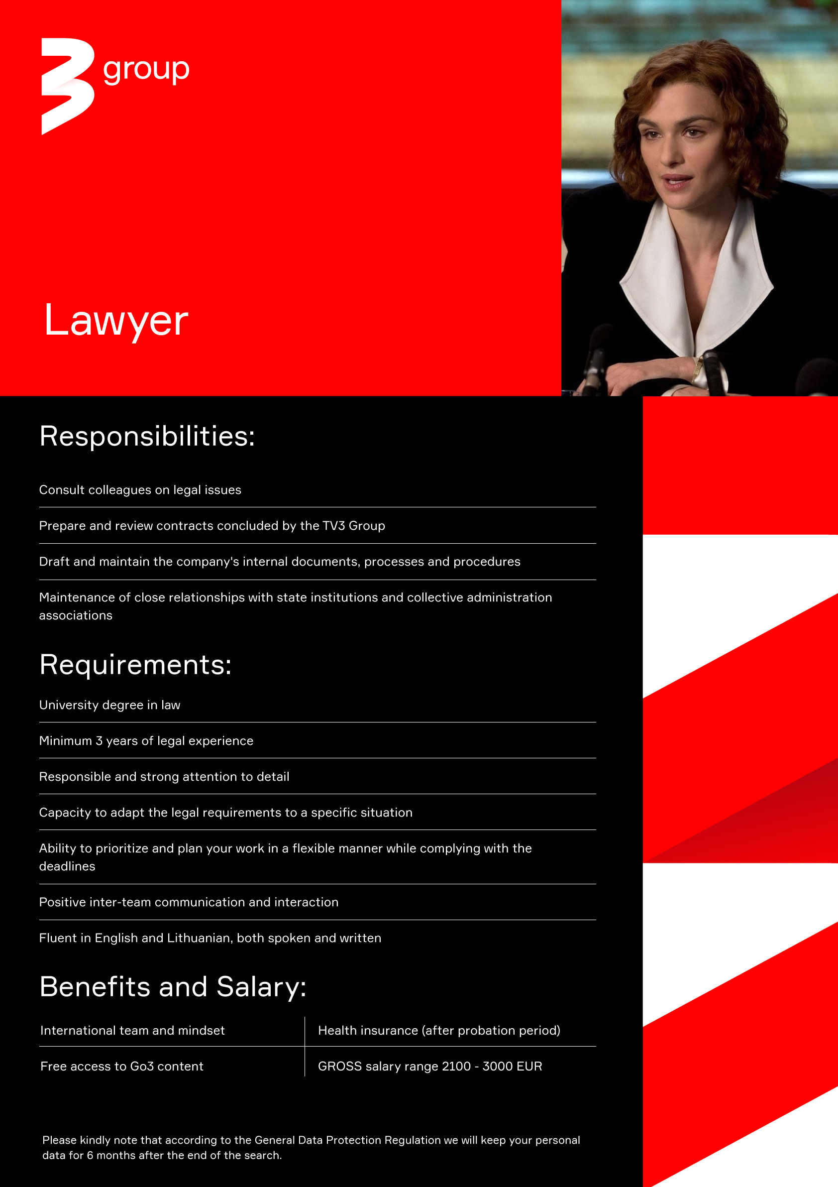 Vacancy Lawyer, Vilnius, Vilniaus rajonas, AS TV Play Baltics